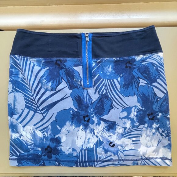 Hollister Skirt Large Blue Tropical Palm Leaf Hibiscus Floral Knit Back Zipper - Picture 2 of 7